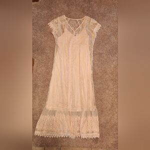 Elegant Dress With A Lace Peach Overlay